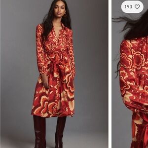 Farm Rio Long-Sleeve V-Neck Floral Midi
Shirt Dress